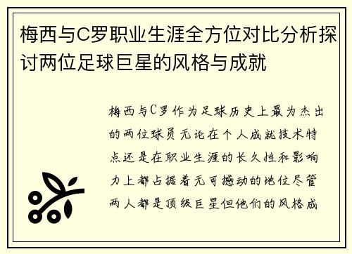 梅西与C罗职业生涯全方位对比分析探讨两位足球巨星的风格与成就