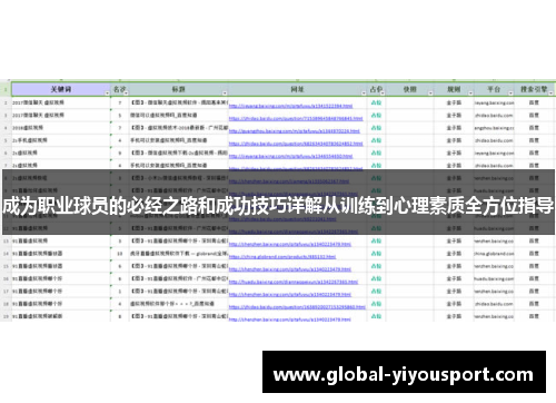 成为职业球员的必经之路和成功技巧详解从训练到心理素质全方位指导